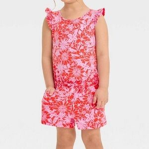 Cat & Jack Toddler Girls Sleeveless Romper - Coral Floral 4t